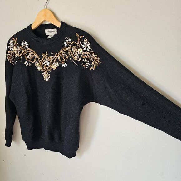 EUC VINTAGE STYLE ALFRED DUNNER JEWELED CHEST BLACK PULLOVER SWEATER SIZE M (P) - Picture 2 of 9